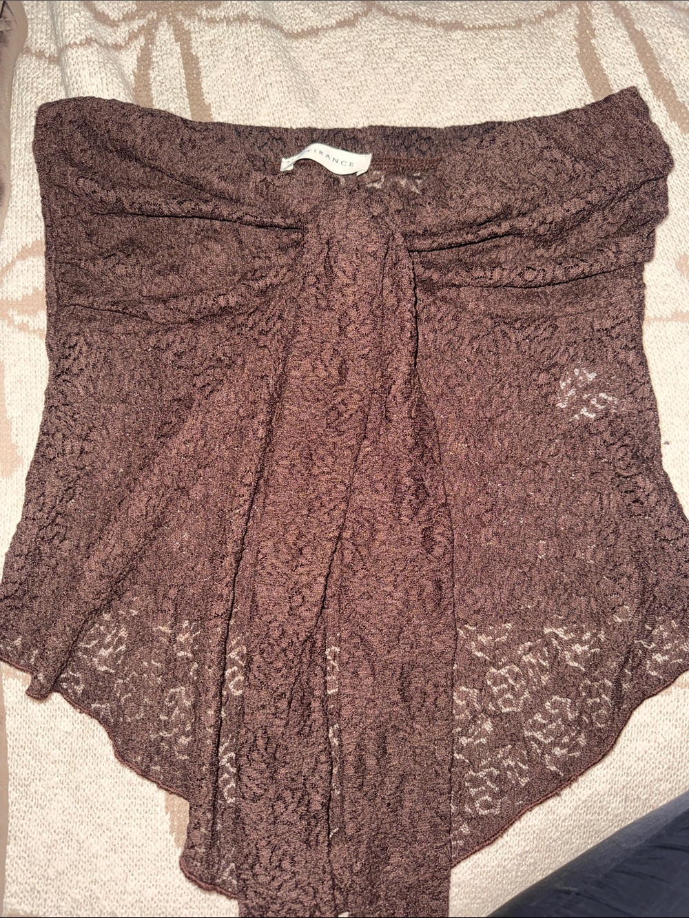 Brown Lace Strapless Bandeau with Front Tie